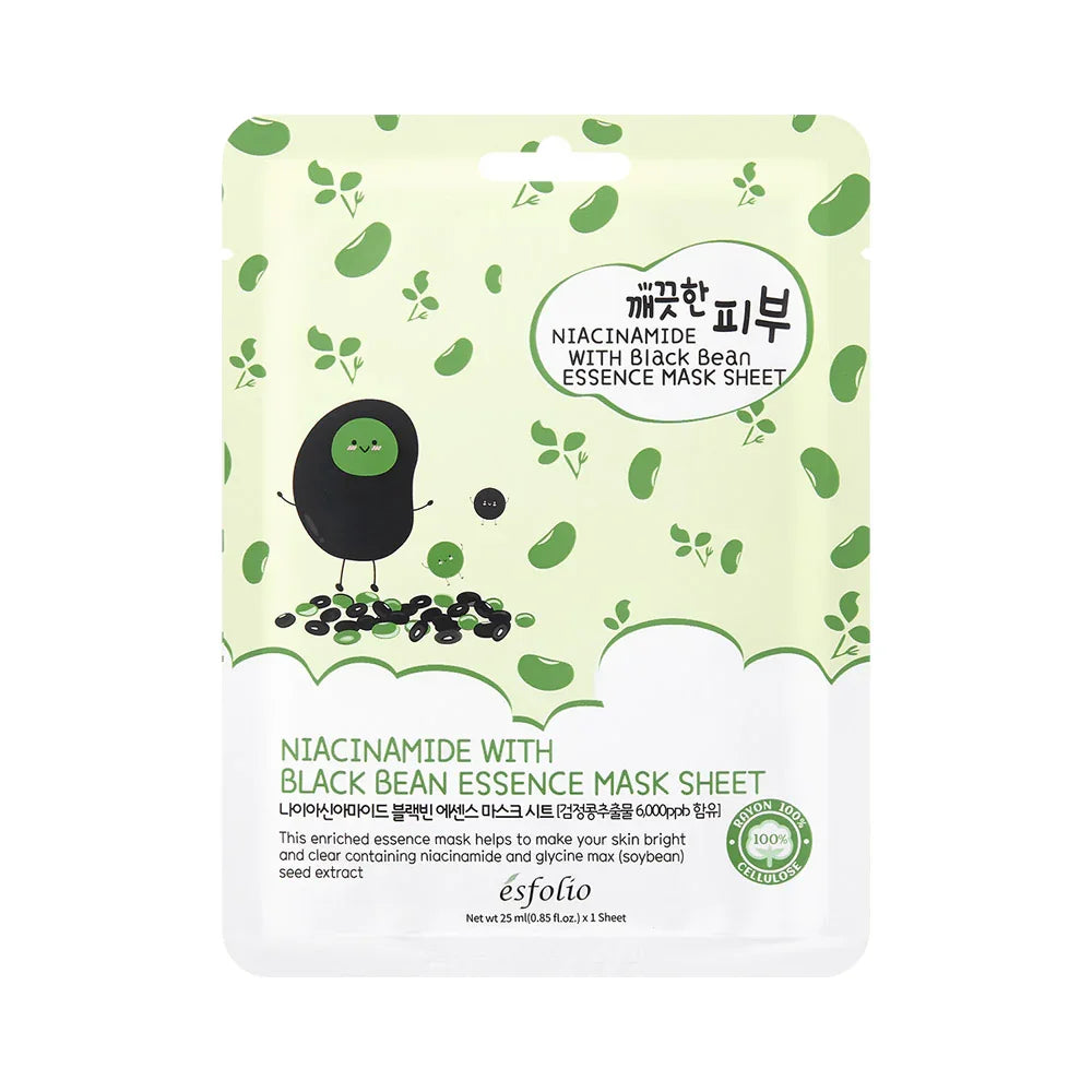 ESFOLIO | PURE SKIN NIACINAMIDE BLACK BEAN ESSENCE SHEET MASK - onnistyle.com